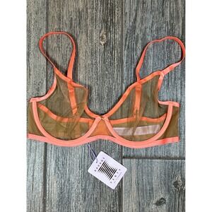 Savage X Fenty Bra 36D Unlined‎ Mesh Coral Orange Sexy Lingerie
